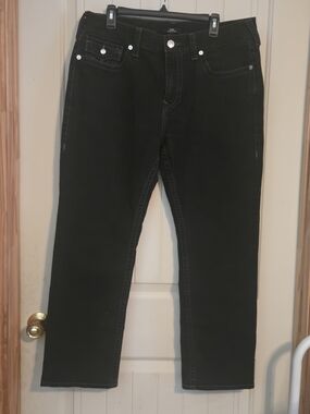 True Religion Ricky Relaxed Straight Black Jeans Men's 36x30 #108288
